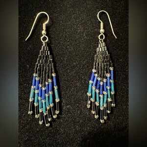 Elegant Black and Blue Beaded Earrings